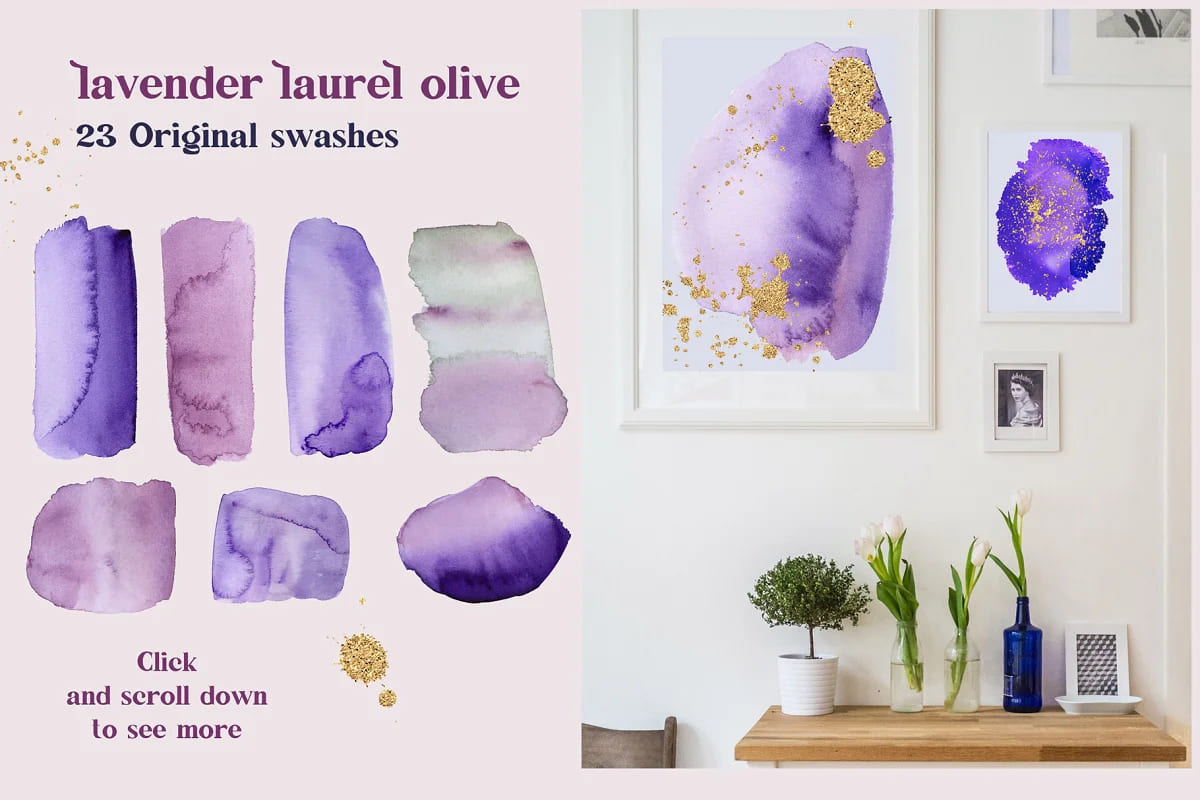 lavender laurel olive flowers, original swashes.