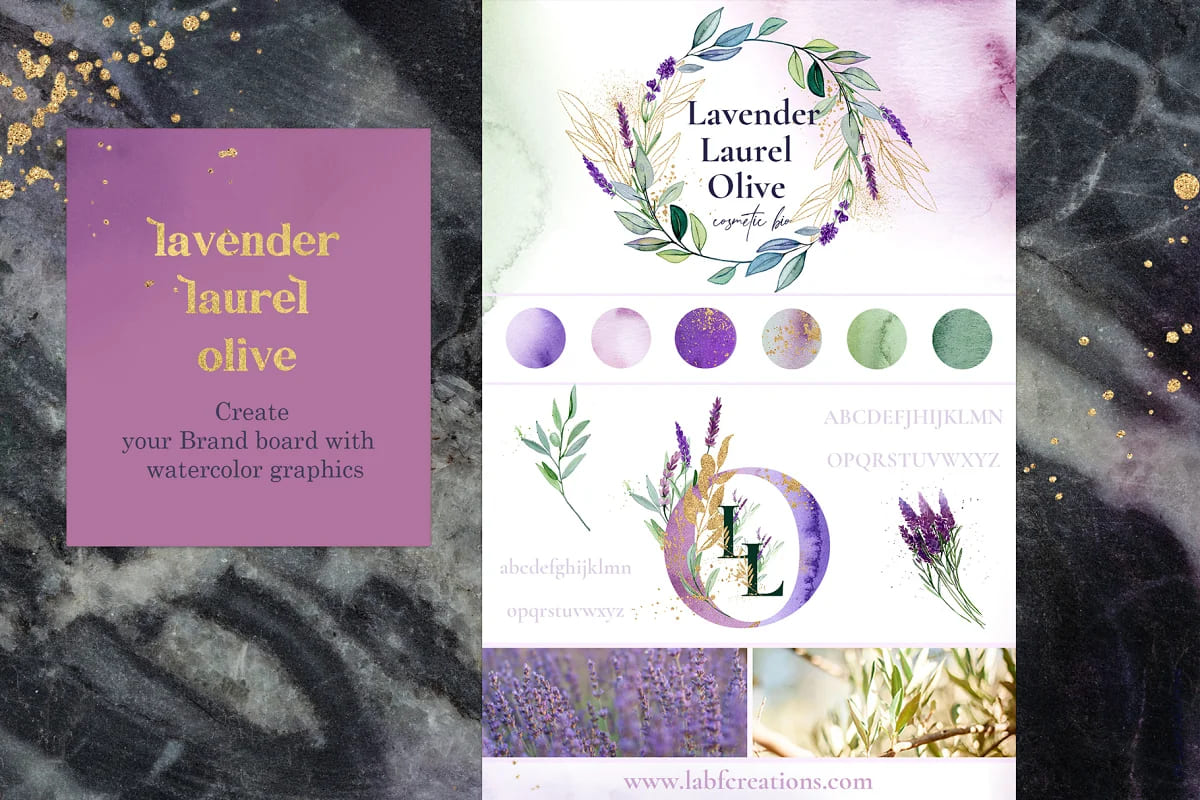 lavender laurel olive flowers good for brand board.