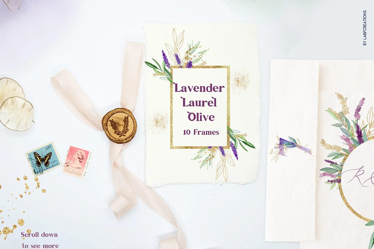 lavender laurel olive flowers, floral frames.