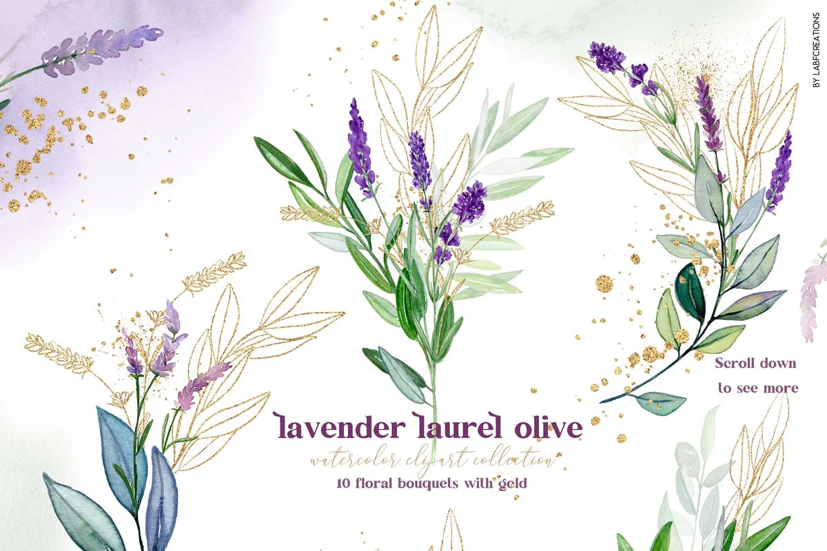 lavender laurel olive flowers, floral bouquets.