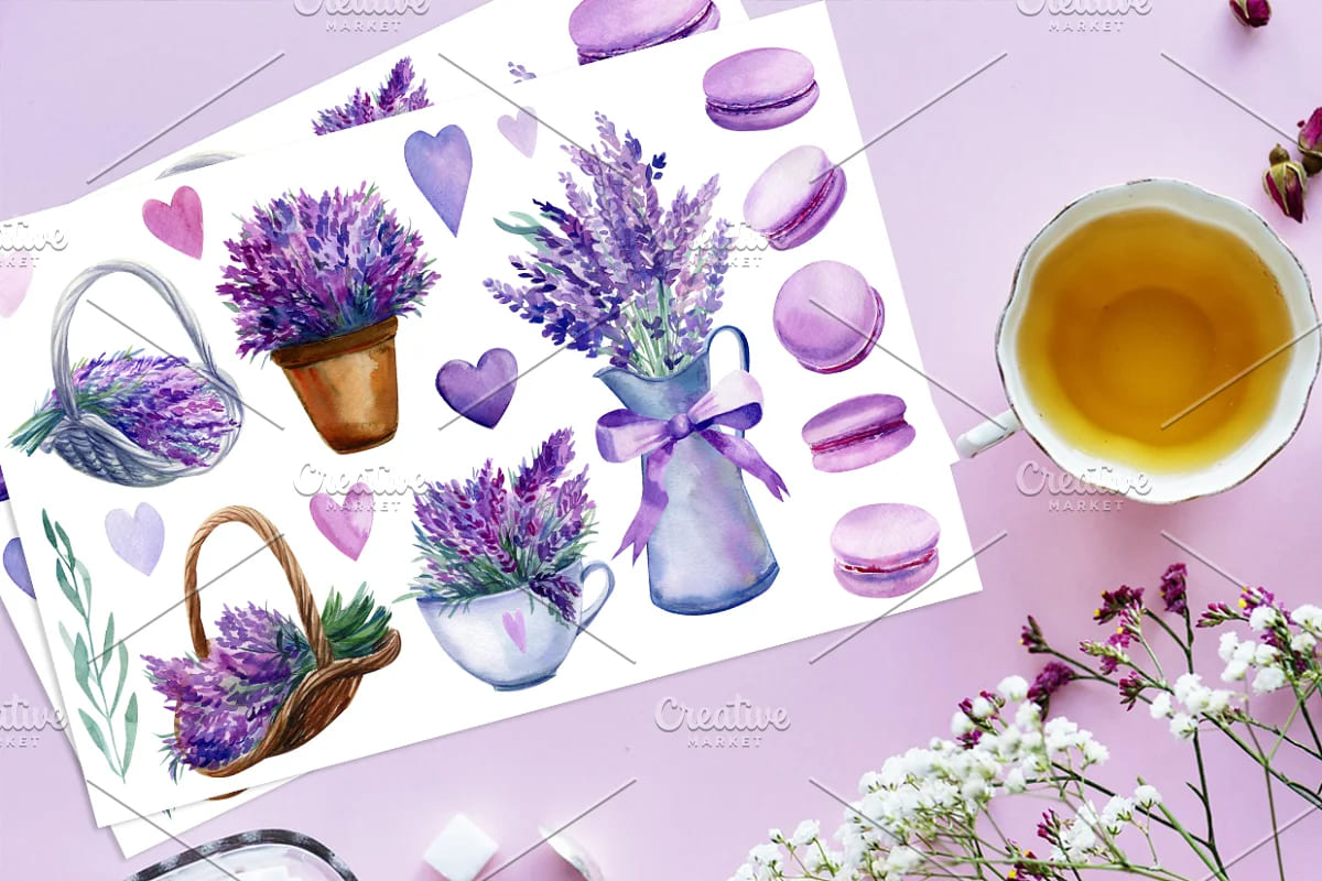 lavender watercolor graphics.
