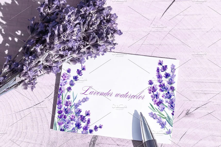 lavender watercolor card design.