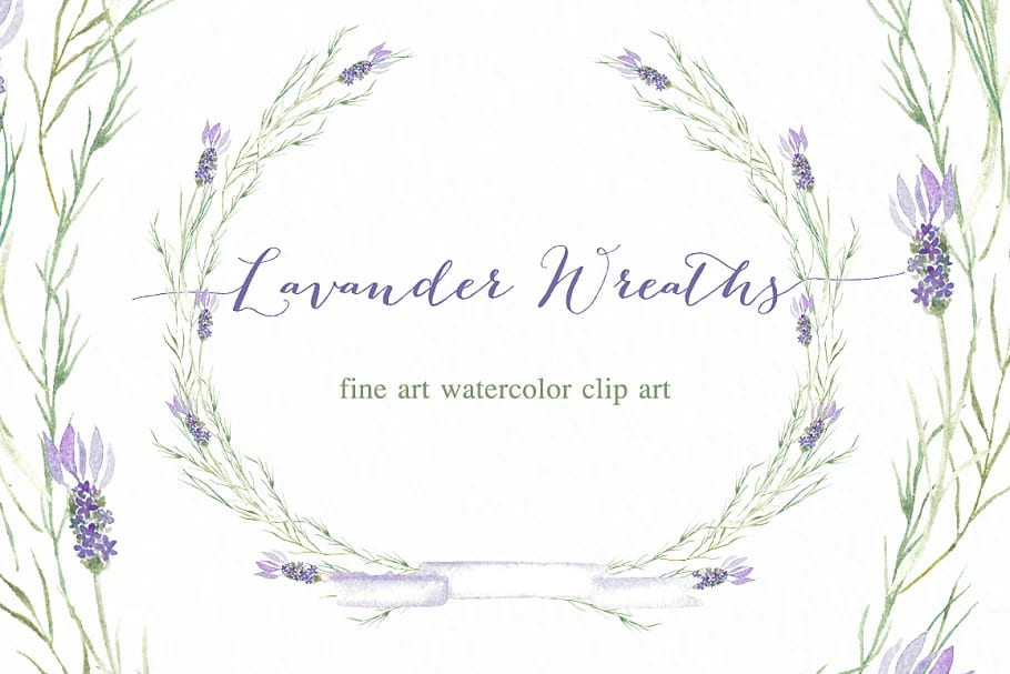 lavender wreaths watercolor clipart handdrawn set.