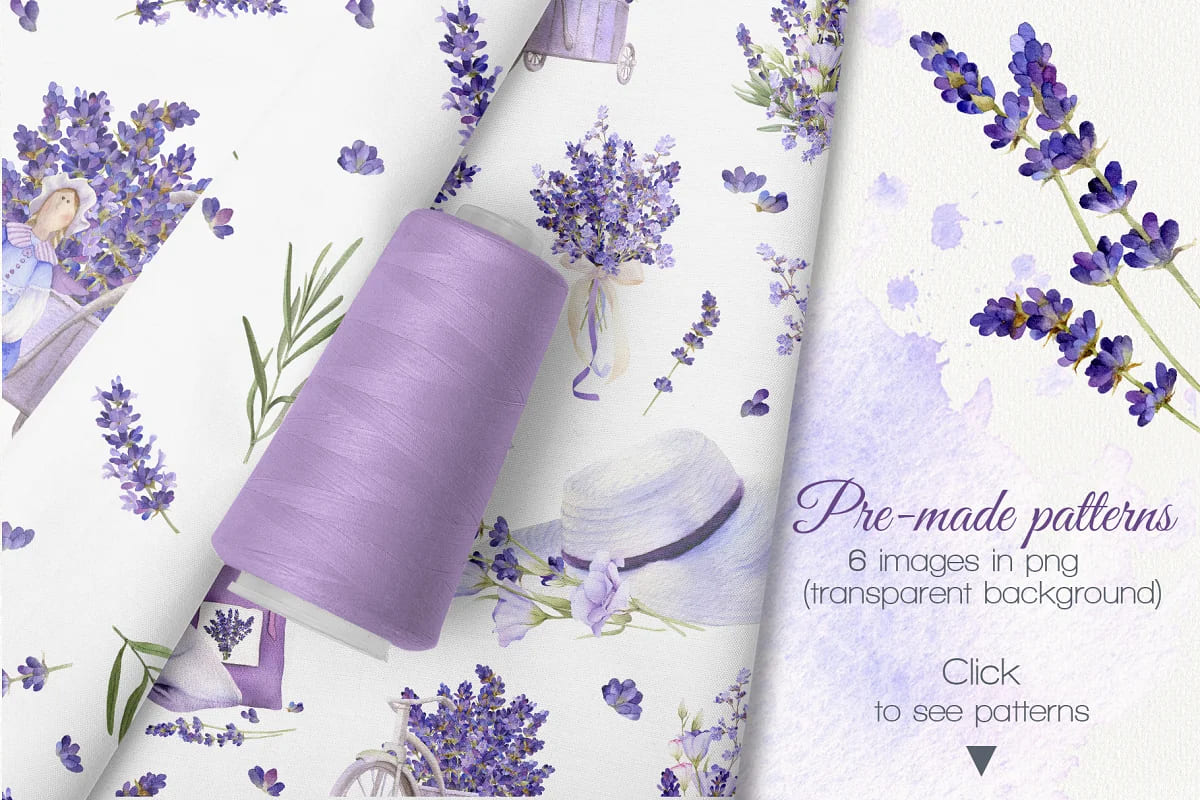 lilac provence watercolor collection, pre-made patterns.
