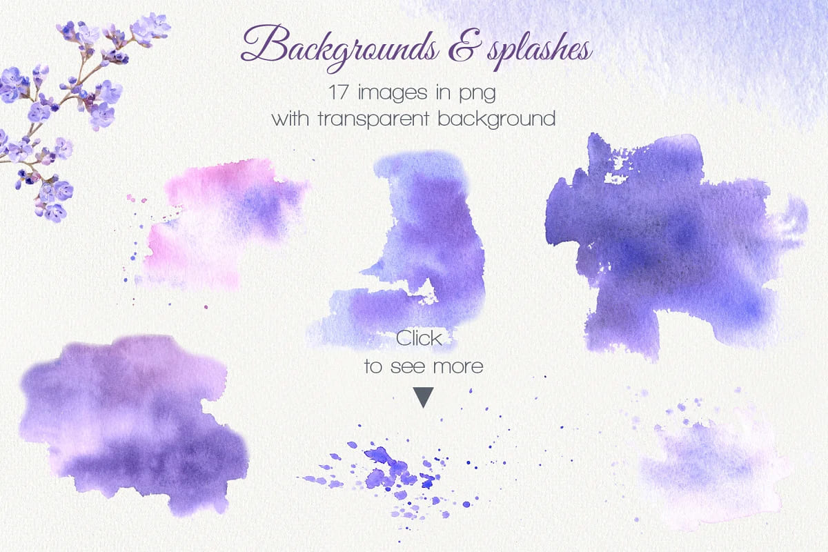lilac provence watercolor collection, backgrounds and splashes.
