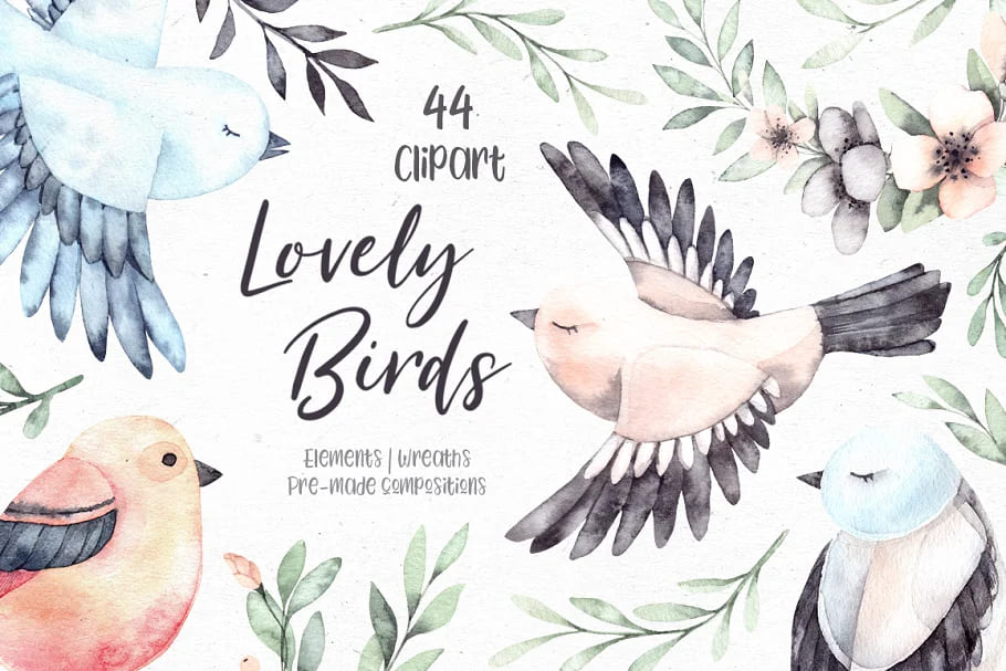 Lovely Birds. Watercolor Set facebook image.