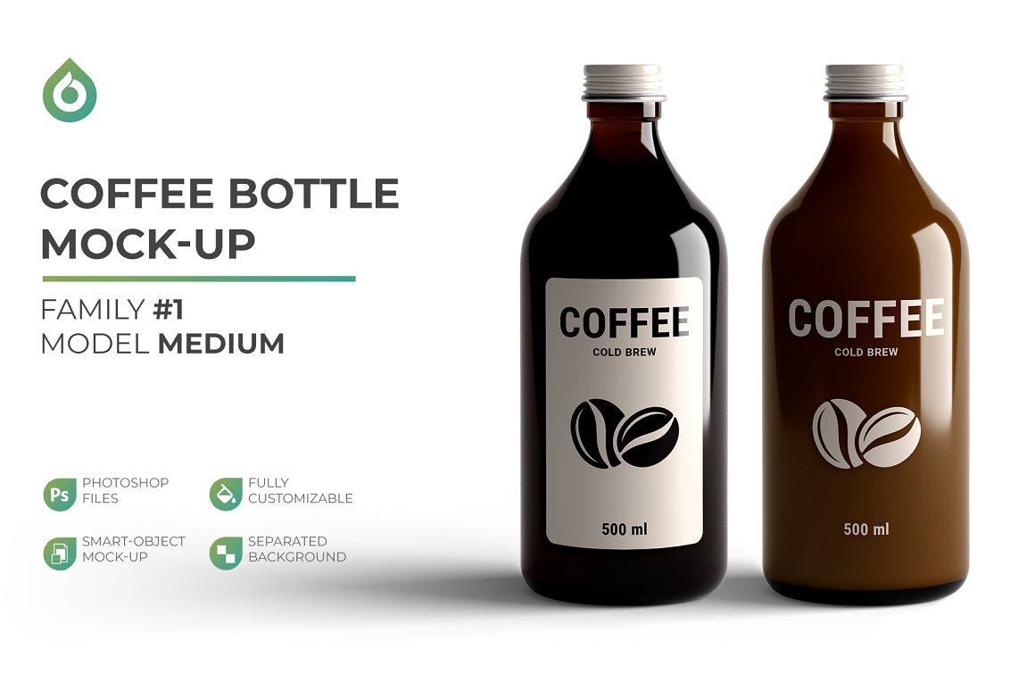 Dark glass bottles with cocoa themed labels.
