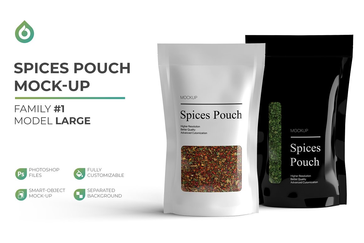 Black and white packaging with colorful spices.