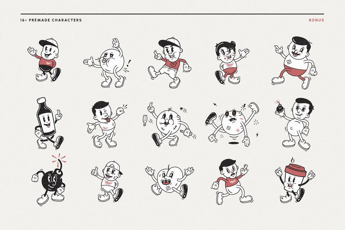 mascot maker vector mega bundle, examples of mascot characters.