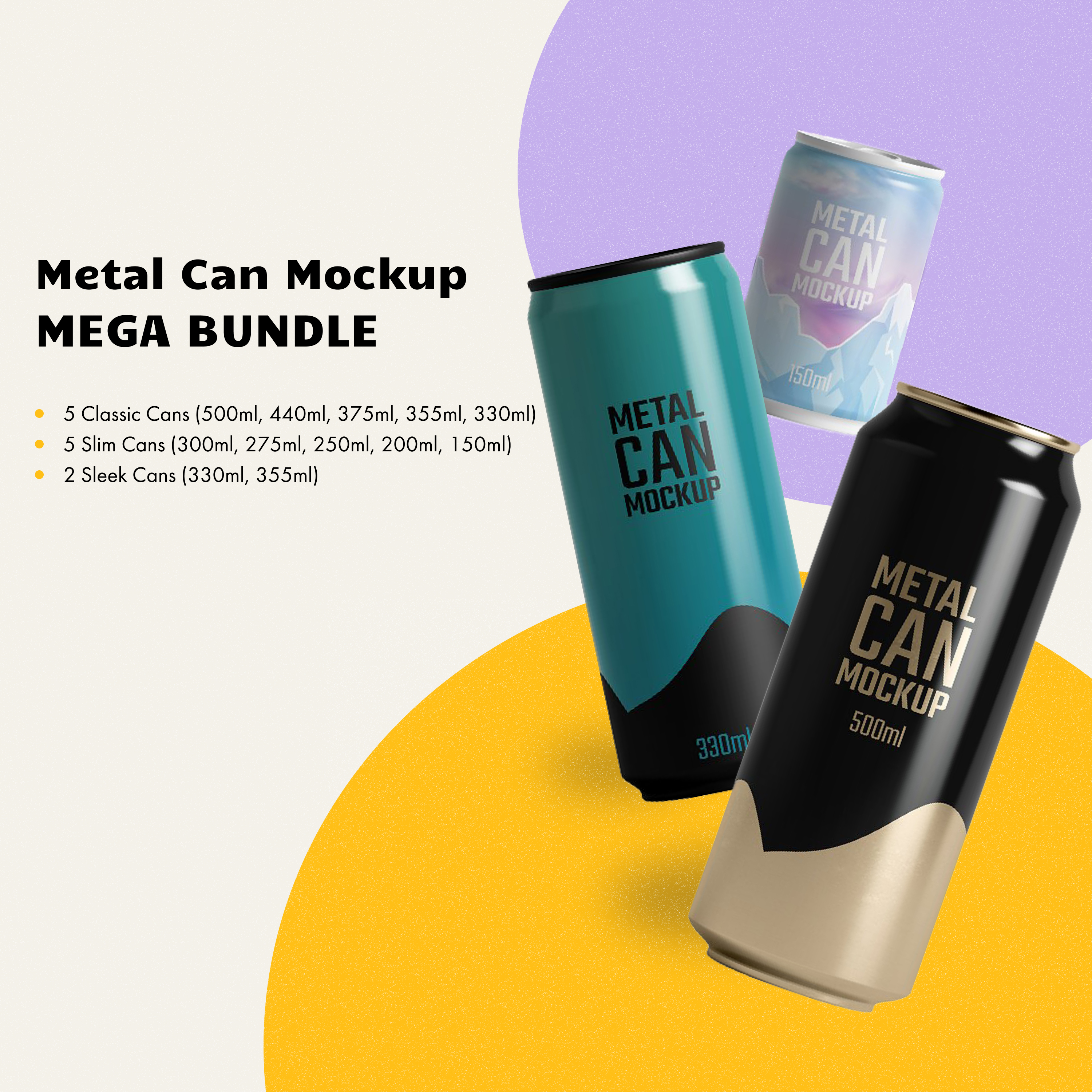 Prints of metal can mockup mega bundle.