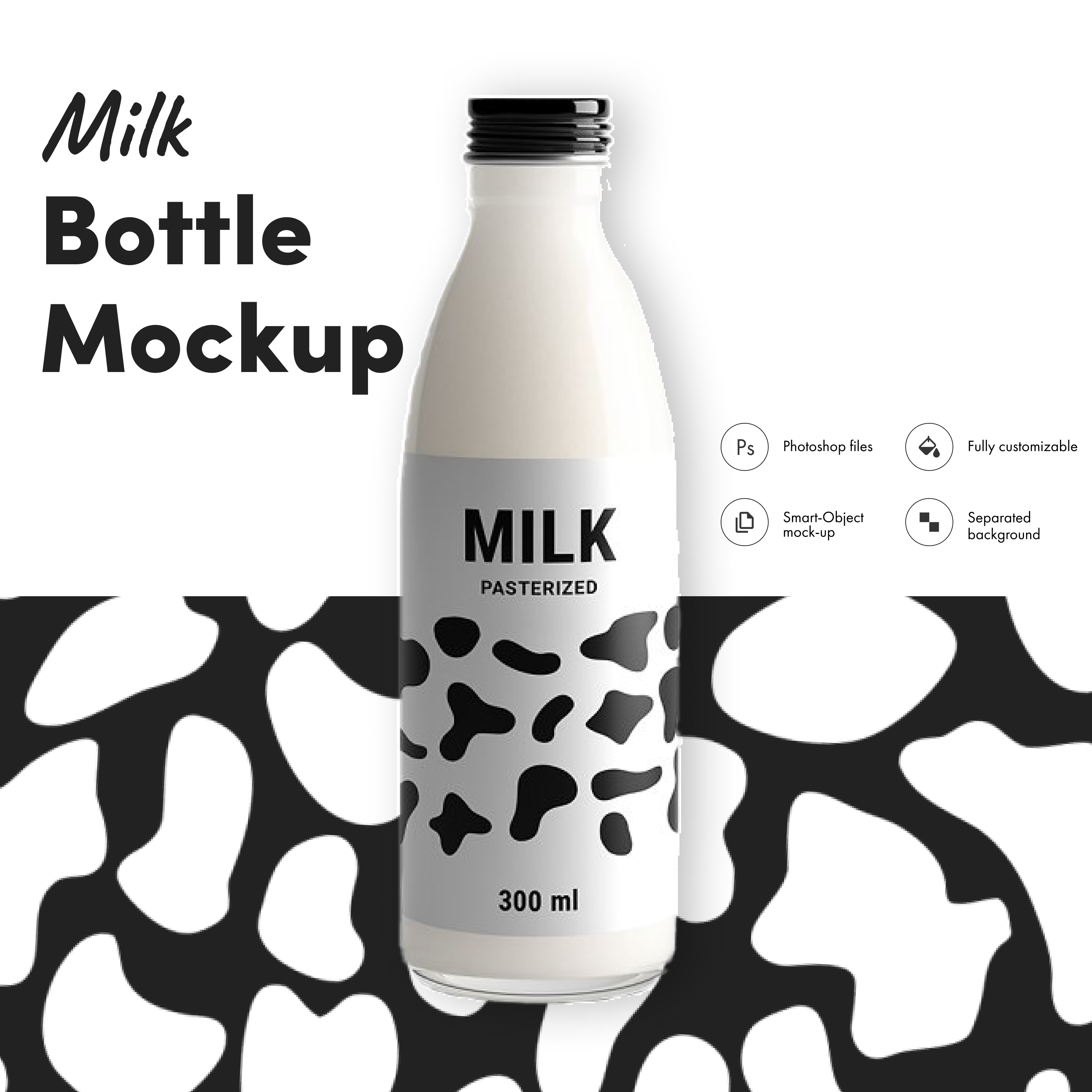 Prints of milk bottle mockup.