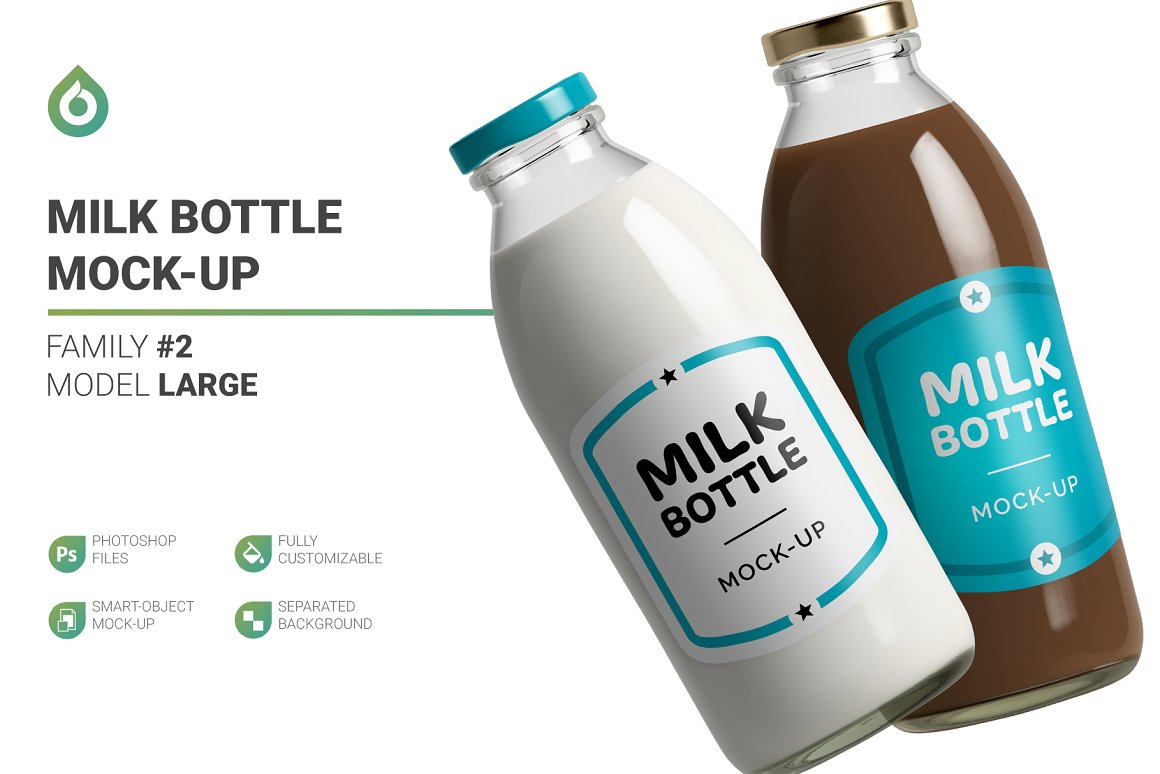 Glass bottles with milk and cocoa.