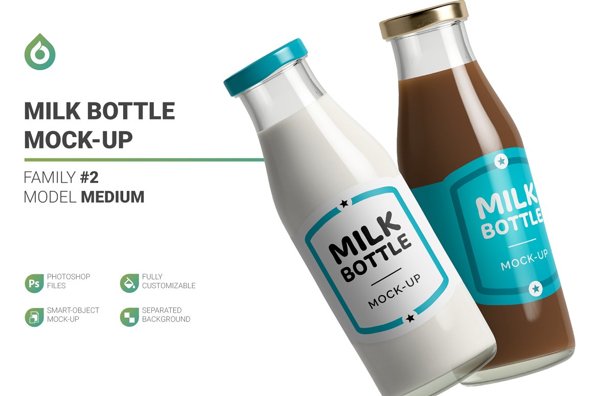 Glass bottles with milk and cocoa.