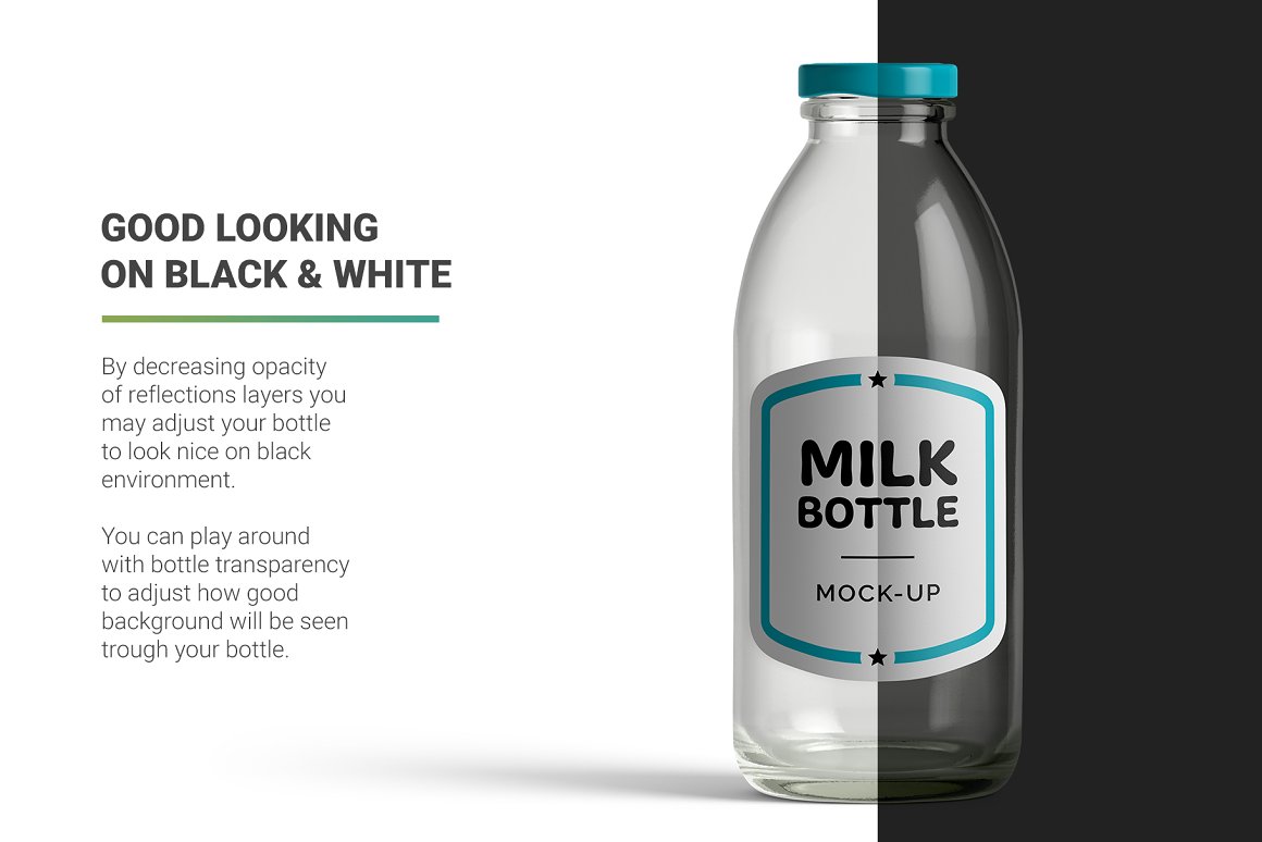 A light transparent bottle with milk emmela.