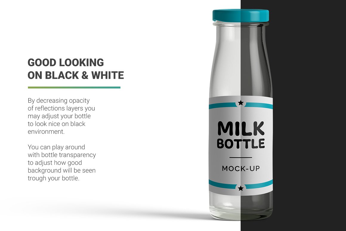 A wonderful transparent bottle for milk.