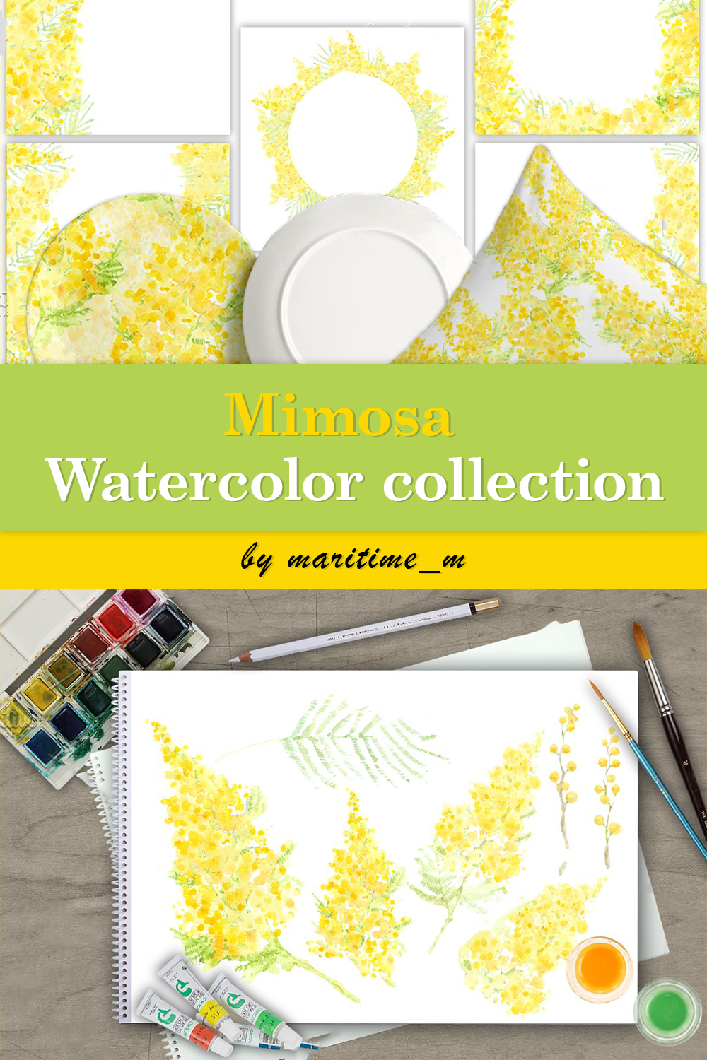 Mimosa. watercolor collection of pinterest.