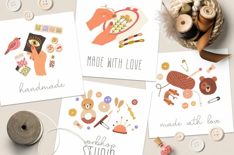 Embroidery Set And Card Template – MasterBundles