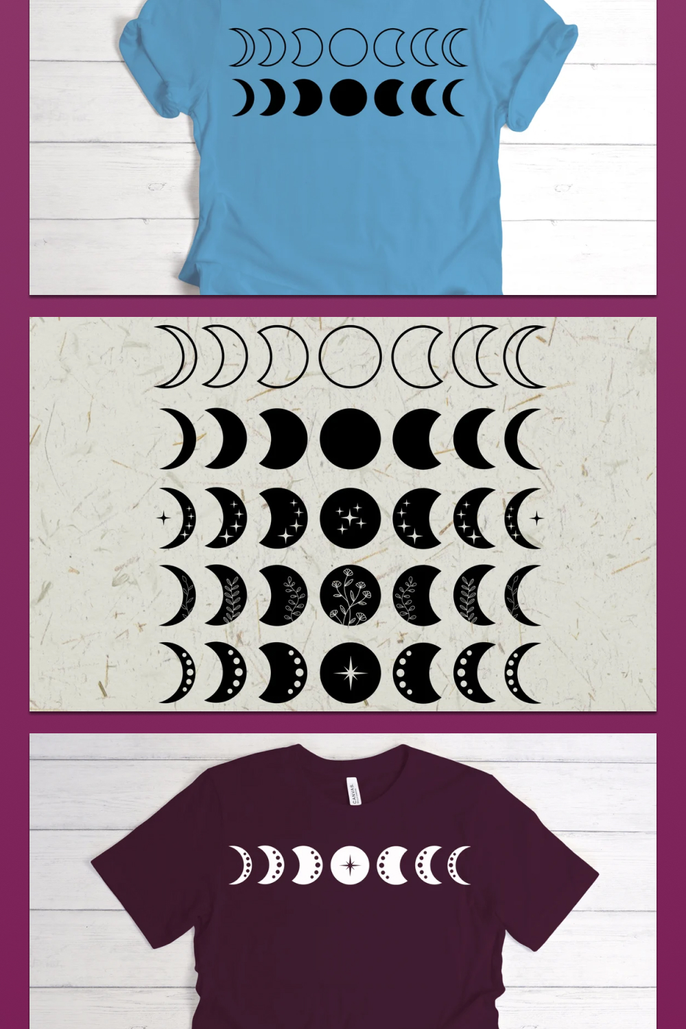 Chic prints symmetrically depict the moon.