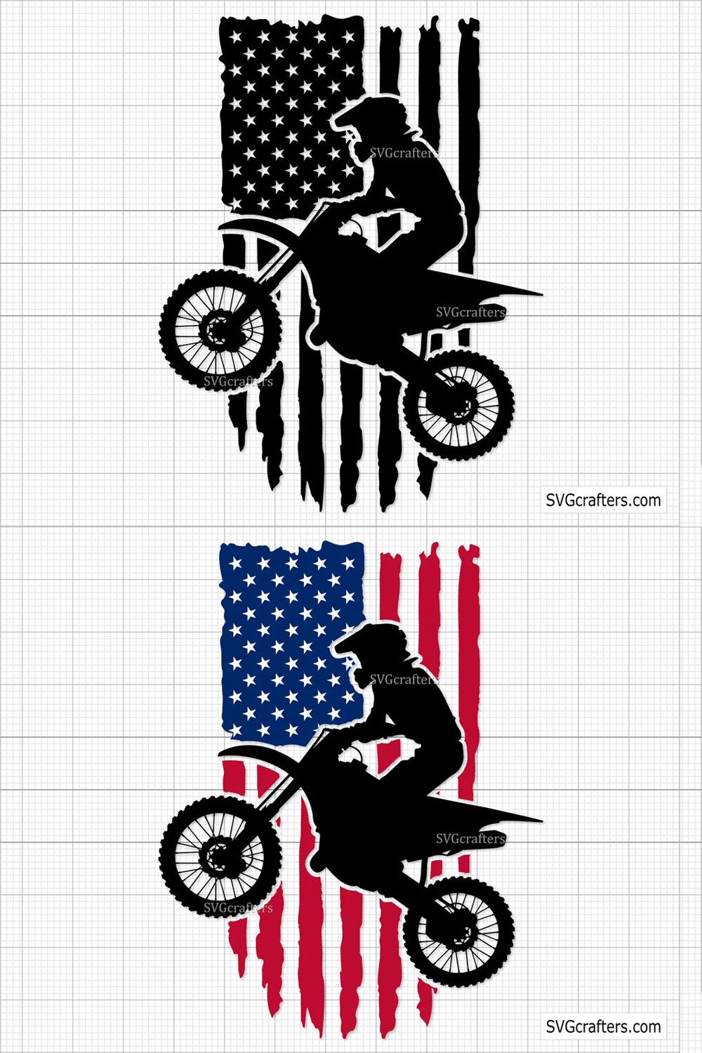 A preview of prints with a motorcyclist with an American flag.