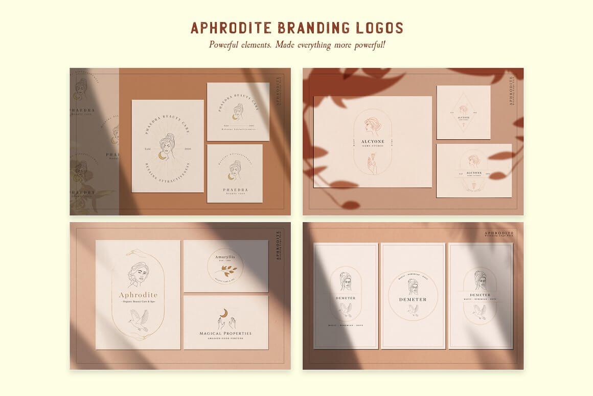 Four slides from the image of the logo of Aphrodite.