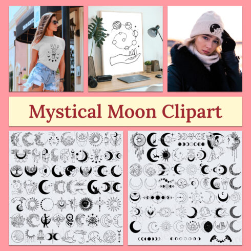 Mystical moon clipart prints preview.