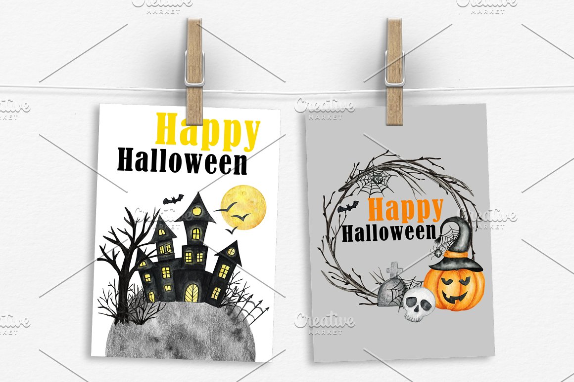 Beautiful cards with the depicted Halloween theme.