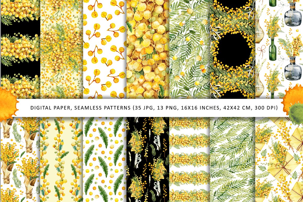 Different background patterns with yellow flowers.