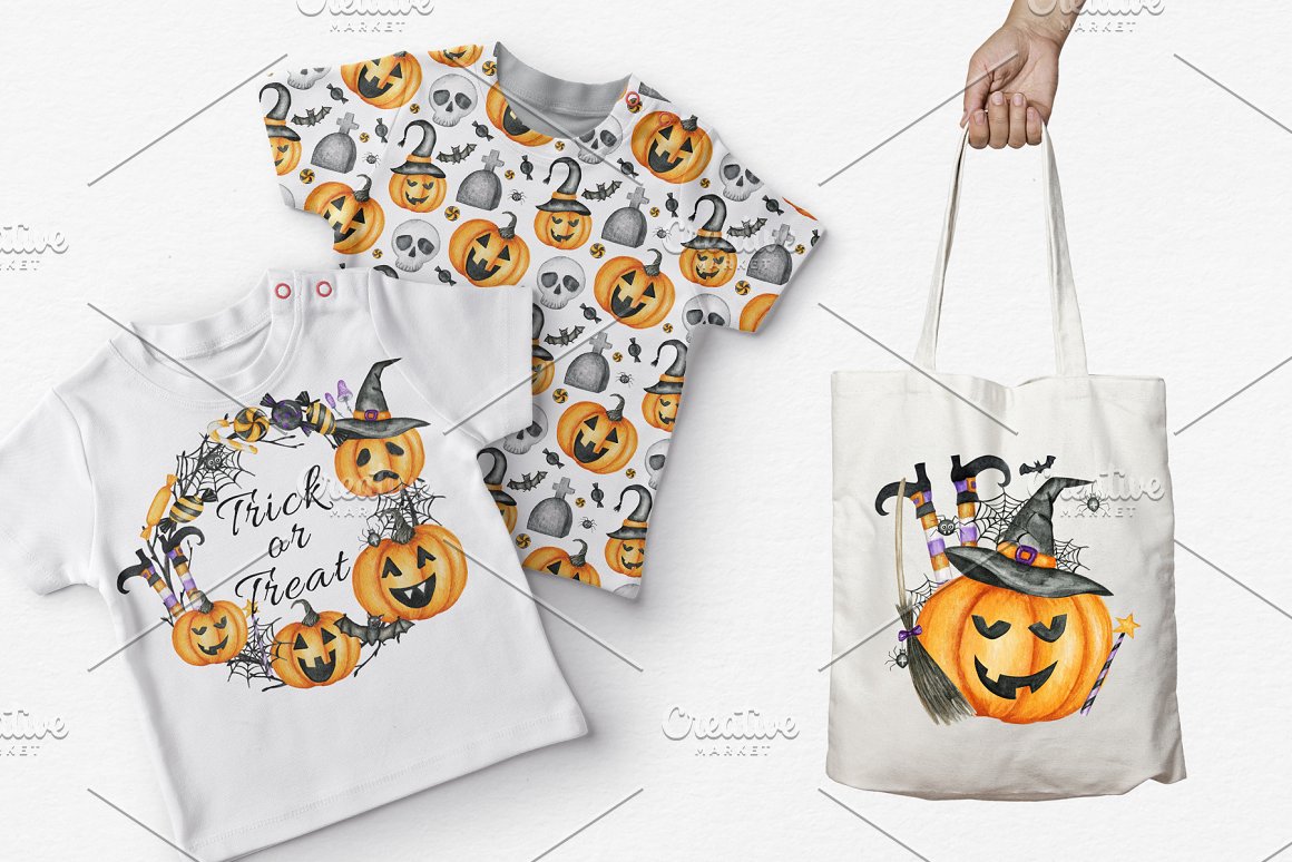 Print on clothes and bags with Halloween.