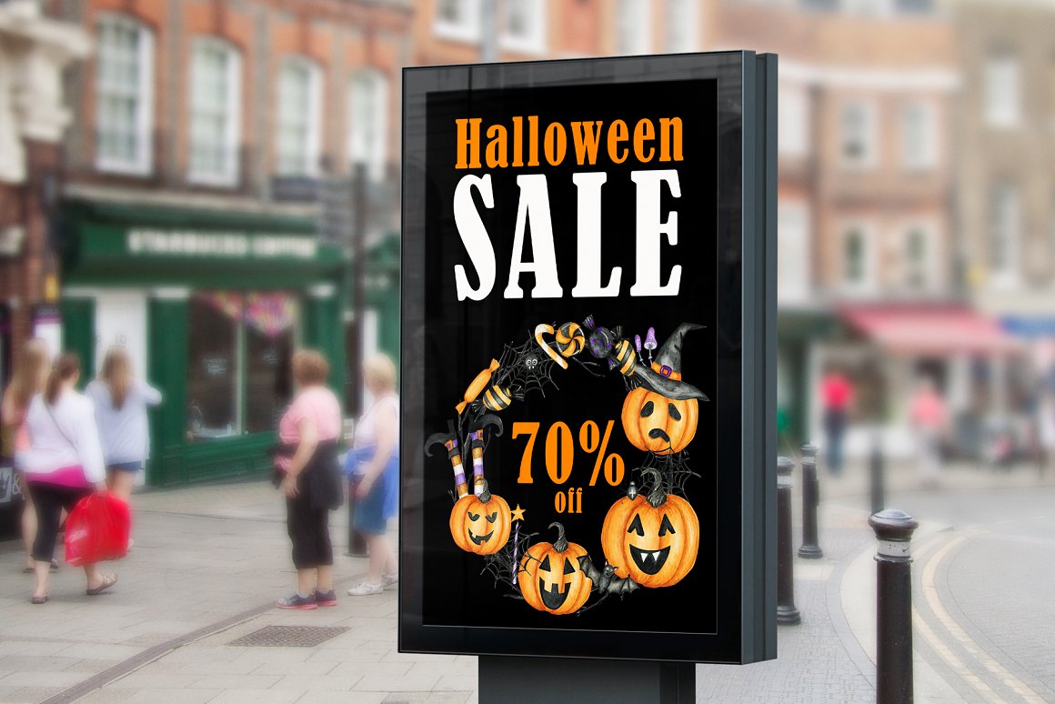 A preview of a banner with a sale advertising on the theme of Halloween.