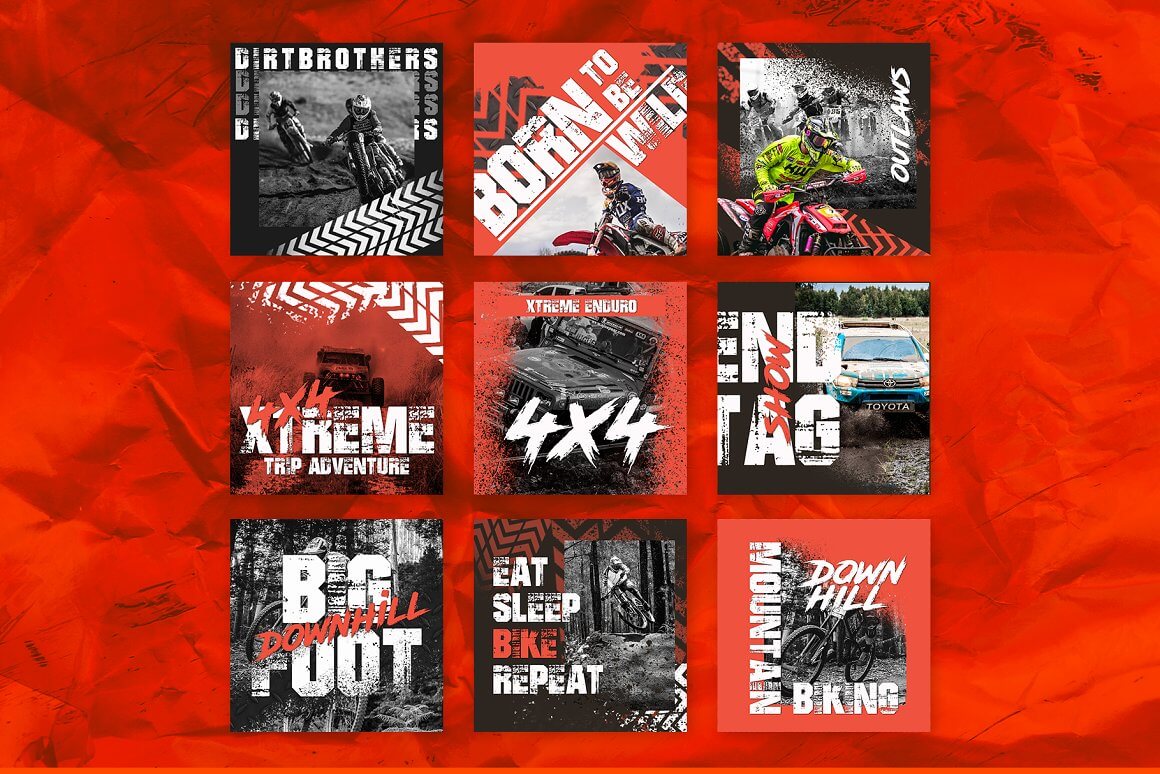 18 feeds and 6 stories of xtreem offroad instagram template.
