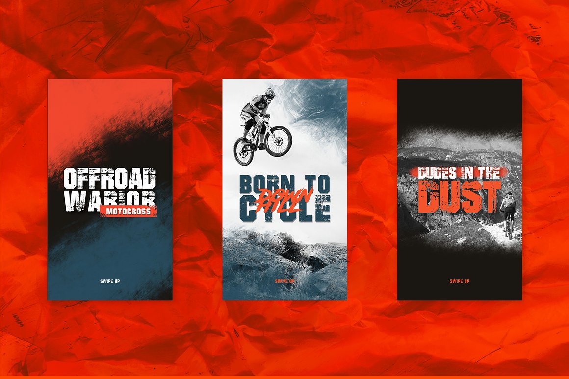 Three preview of motocross on the red background.