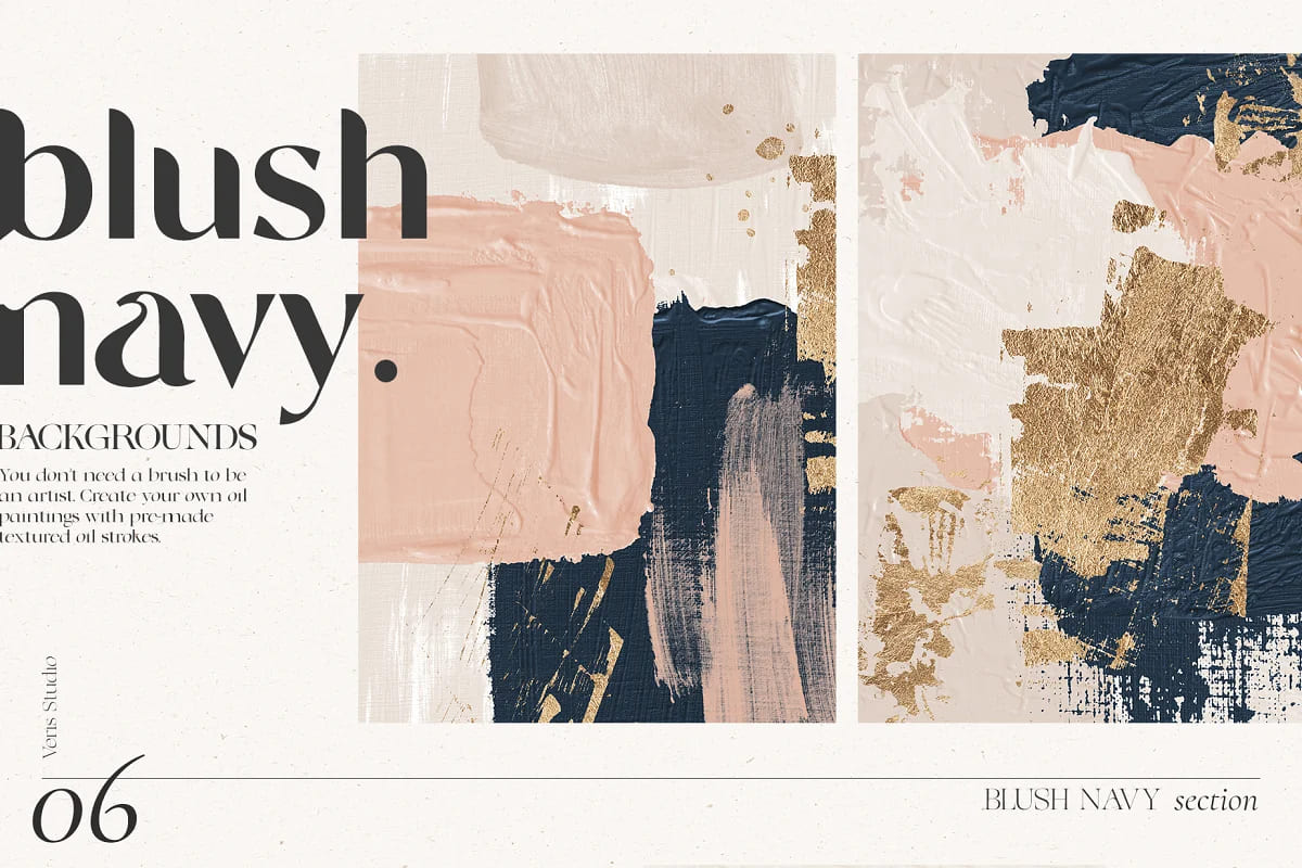 oil fine art abstract texture bundle, blush navy section.