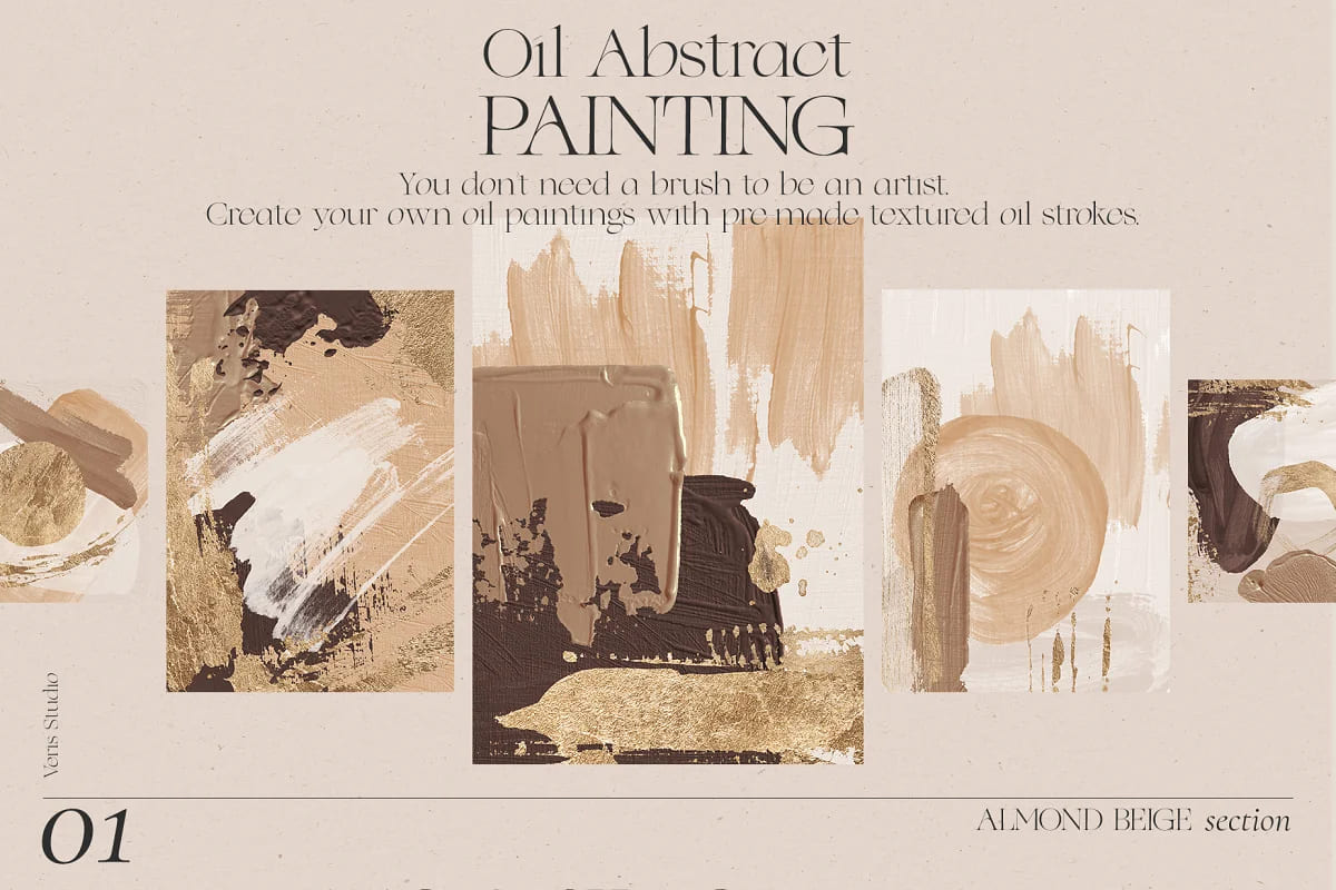 oil fine art abstract texture bundle, almond beige section.