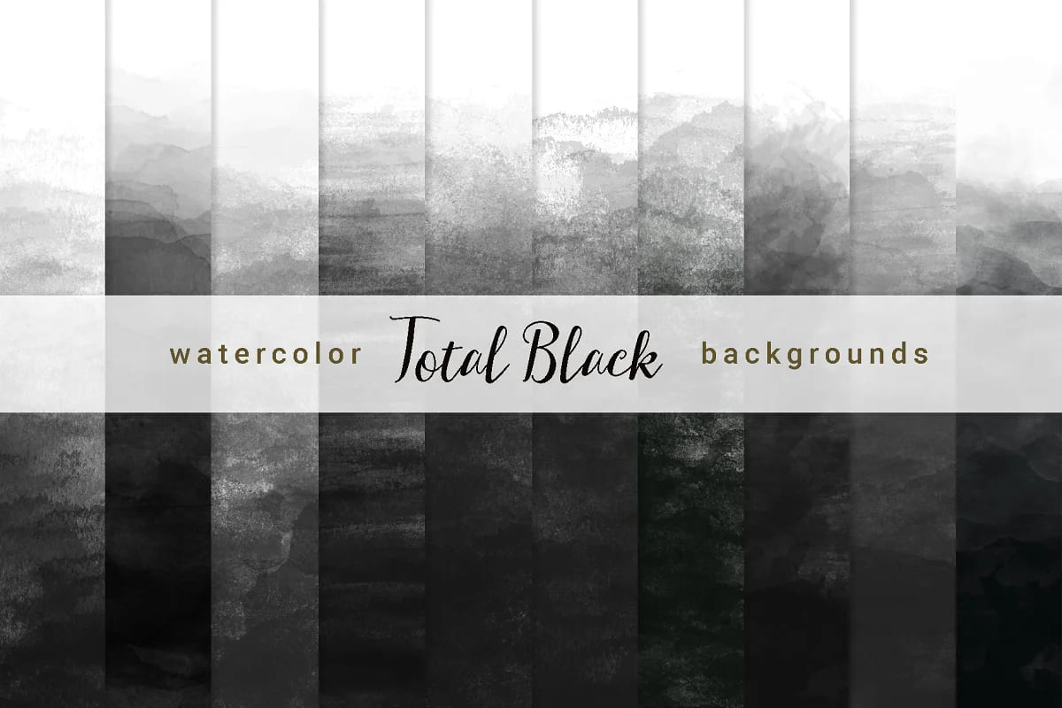 ombre watercolor backgrounds bundle, total black.