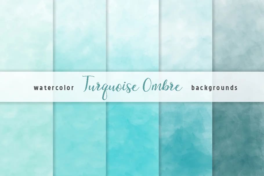 ombre watercolor backgrounds bundle, turquoise ombre.