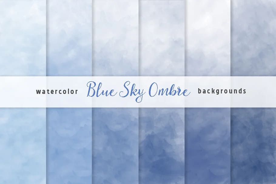 ombre watercolor backgrounds bundle, blue sky ombre.