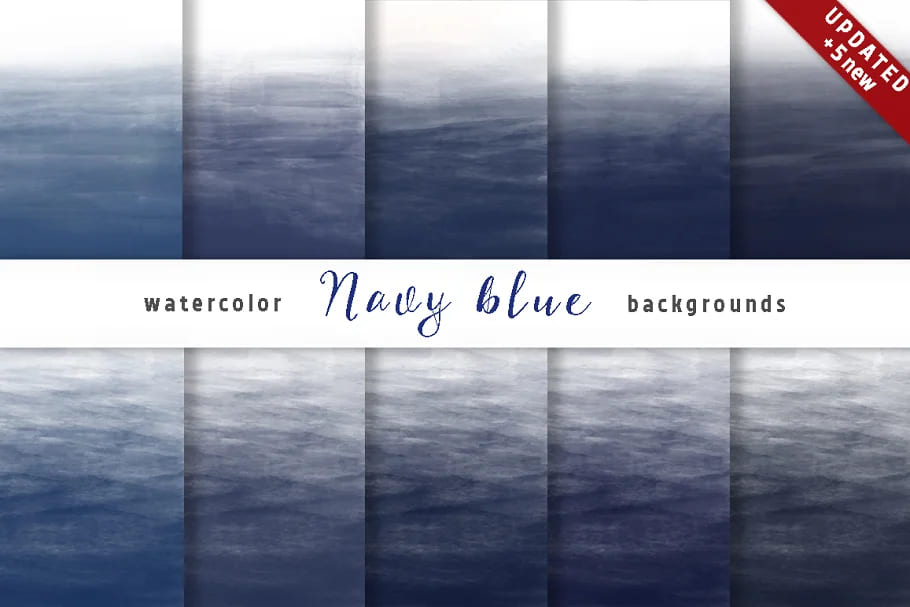 ombre watercolor backgrounds bundle, navy blue.