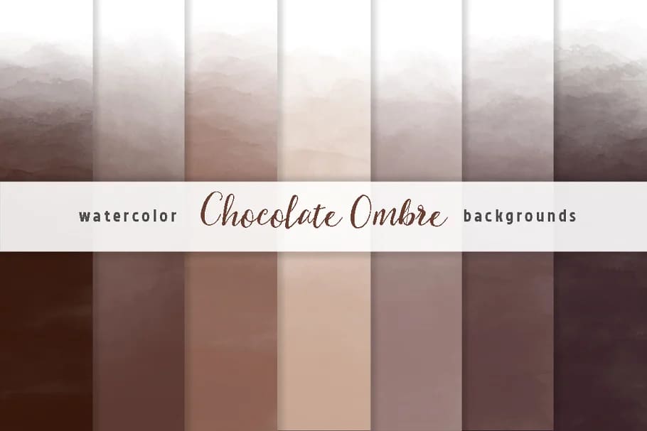ombre watercolor backgrounds bundle, chocolate ombre.