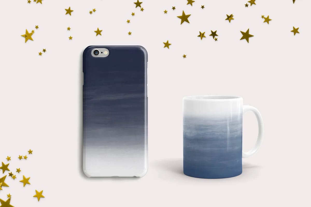 ombre watercolor backgrounds bundle, phone case and mug mockup.