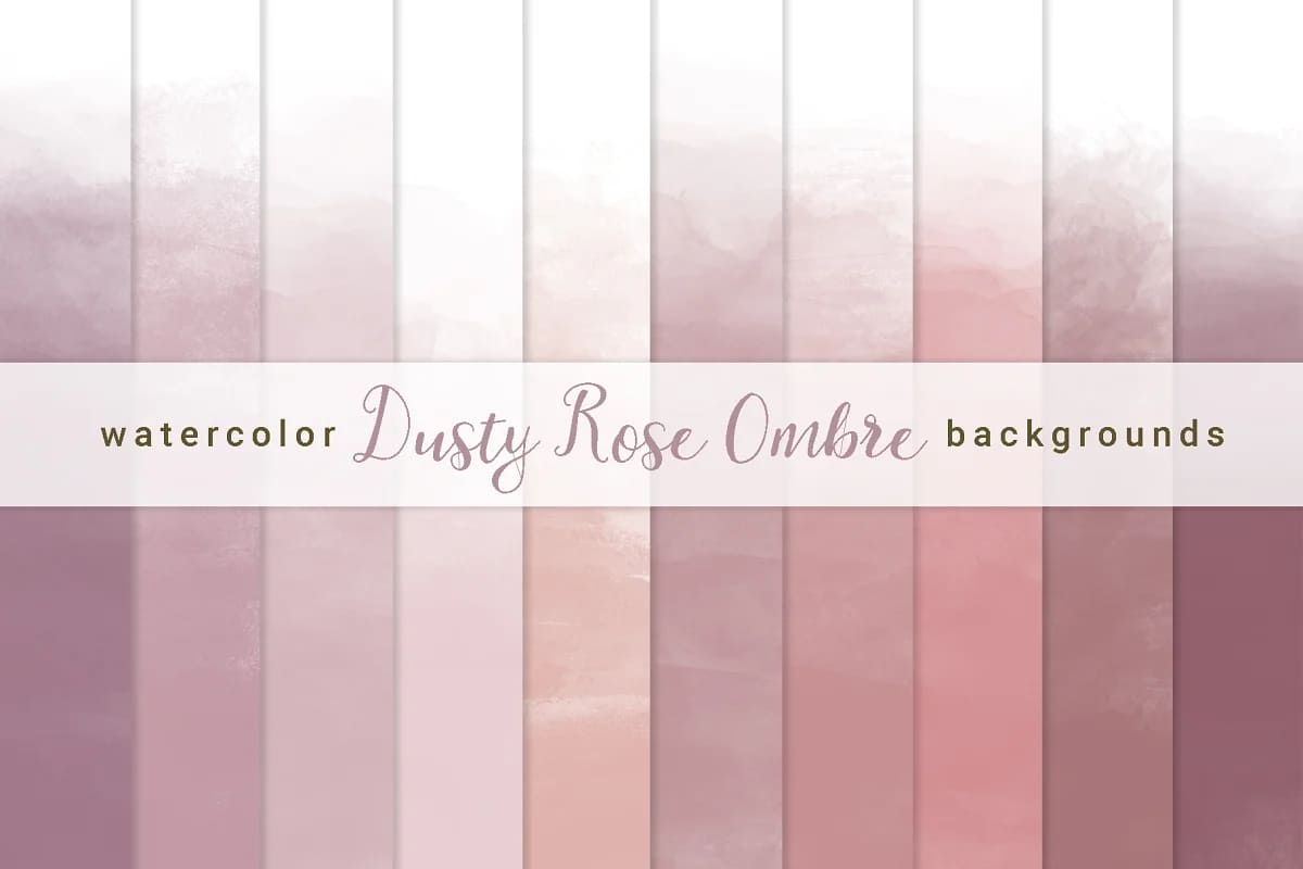 ombre watercolor backgrounds bundle, dusty rose ombre.