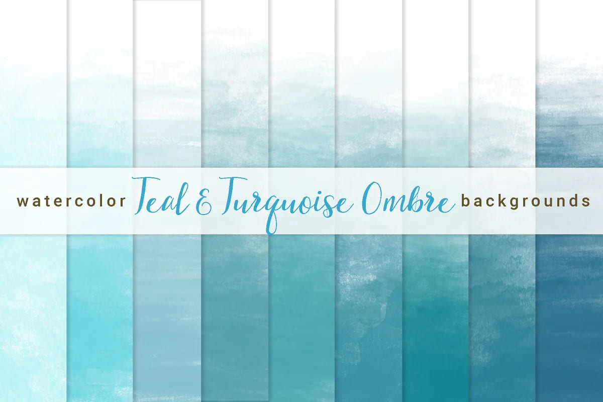 ombre watercolor backgrounds bundle, teal and turquoise ombre.
