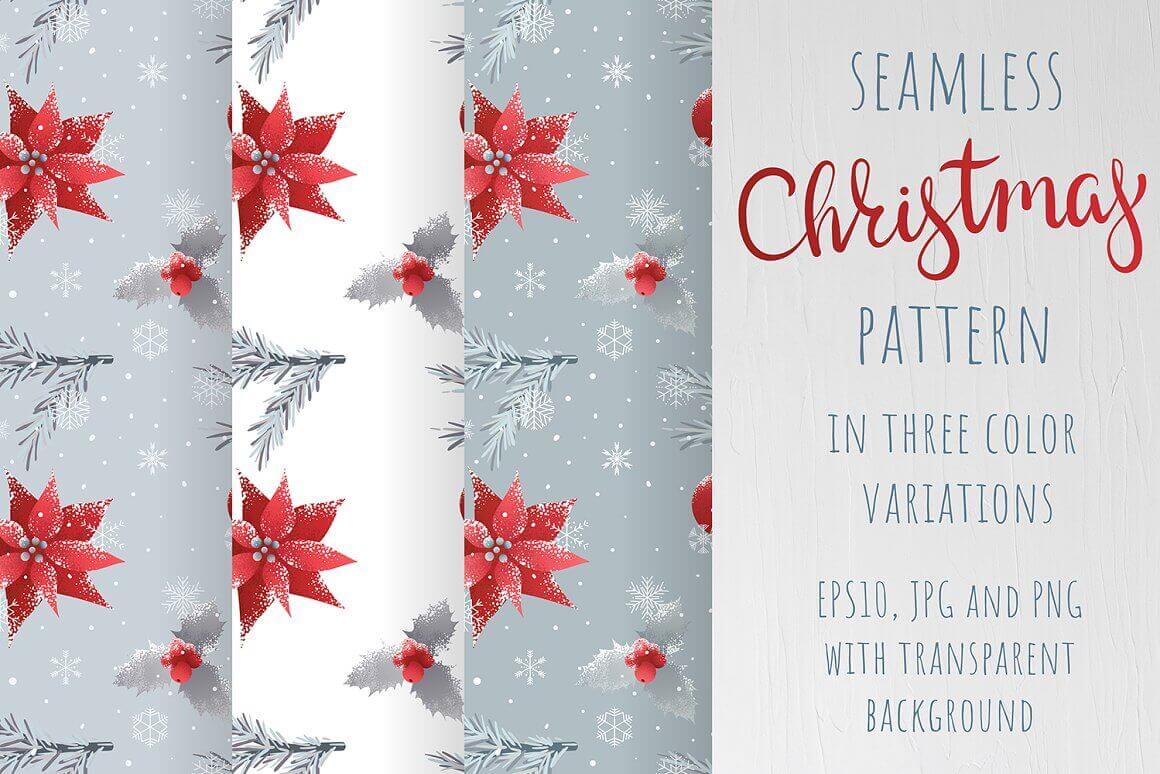 Seamless Christmas Pattern in three color variations.