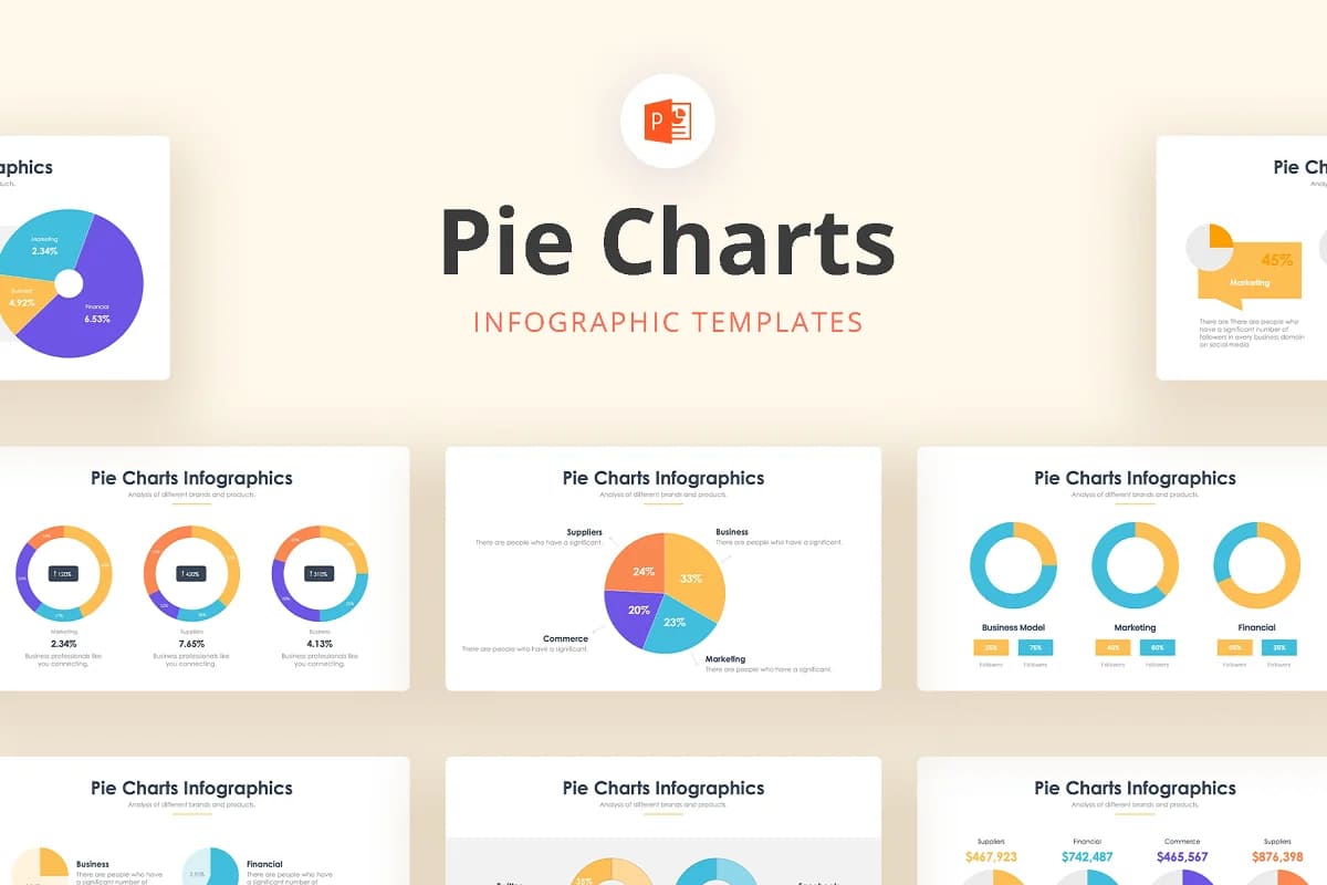 Pie Charts Infographics - PowerPoint facebook image.