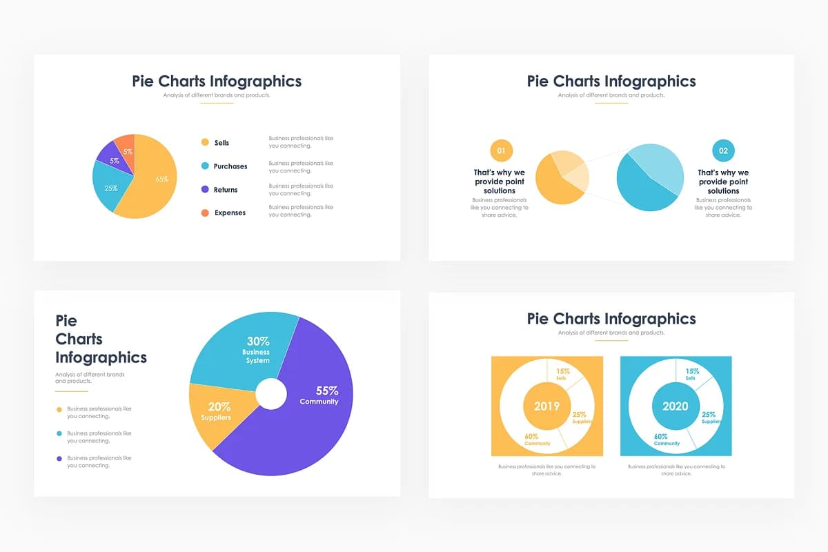 pie charts infographics powerpoint presentation slides.