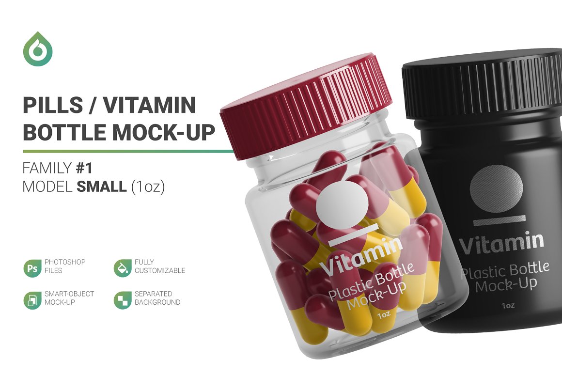 Transparent Vitamin Bottle Mockup, Cover Actions Premium