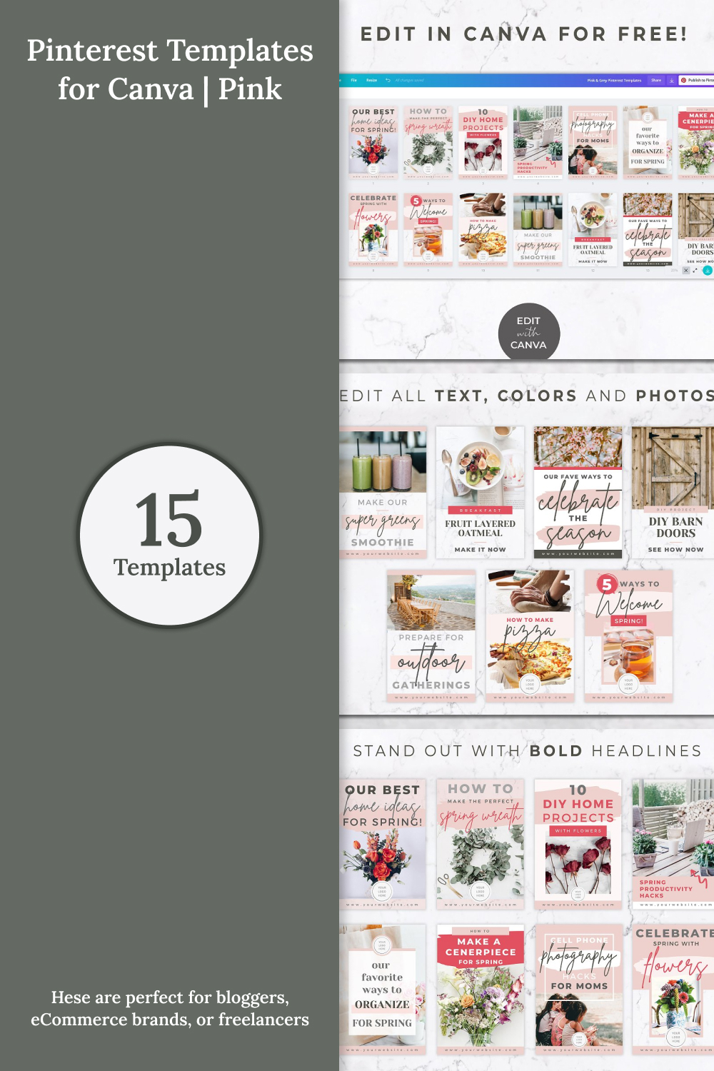 Pinterest of templates for canva pink.