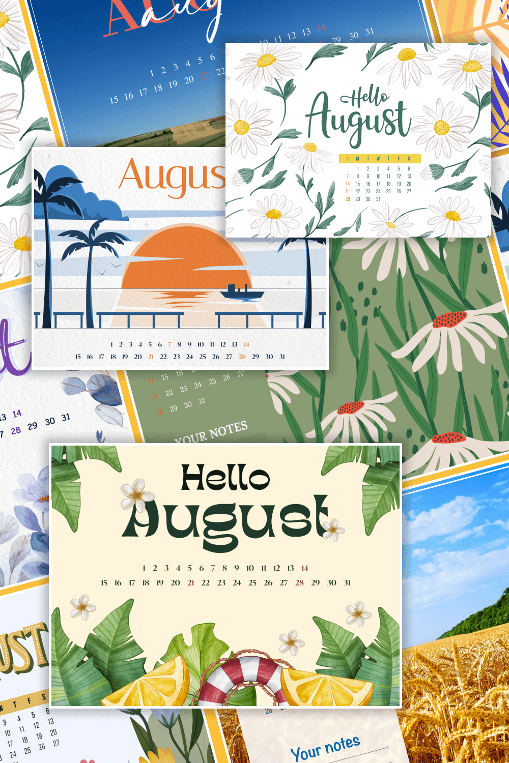 10 Free Editable August Calendars Pinterest Image.