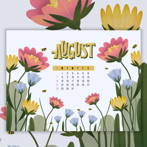 Free Editable August Flowers Calendar Printable | Master Bundles