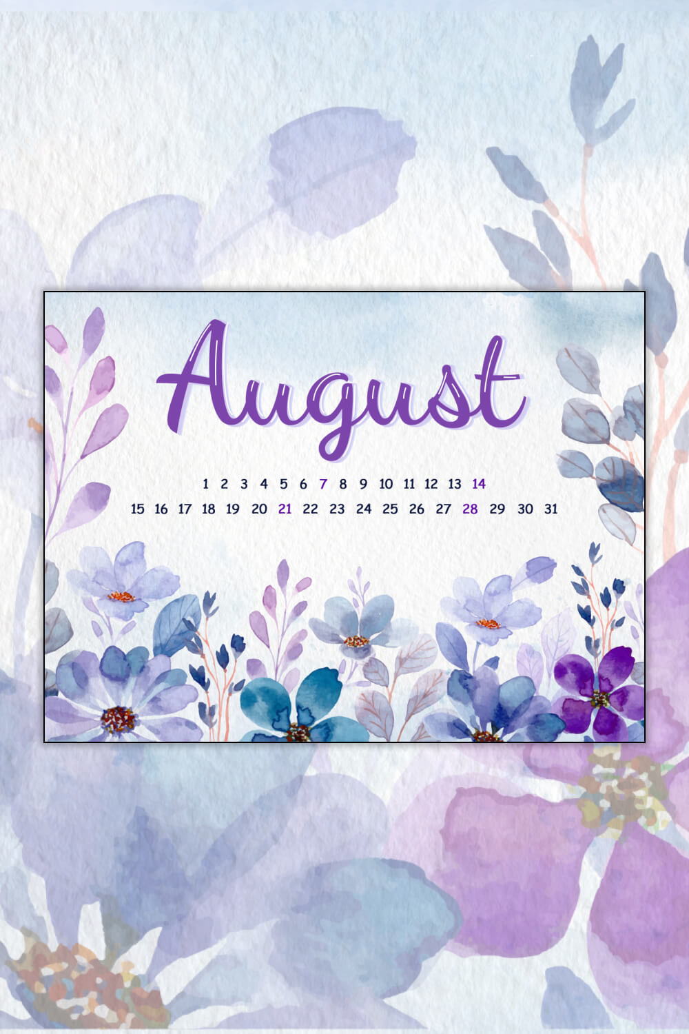 Fully Editble Free August Calendar Pinterest Image.