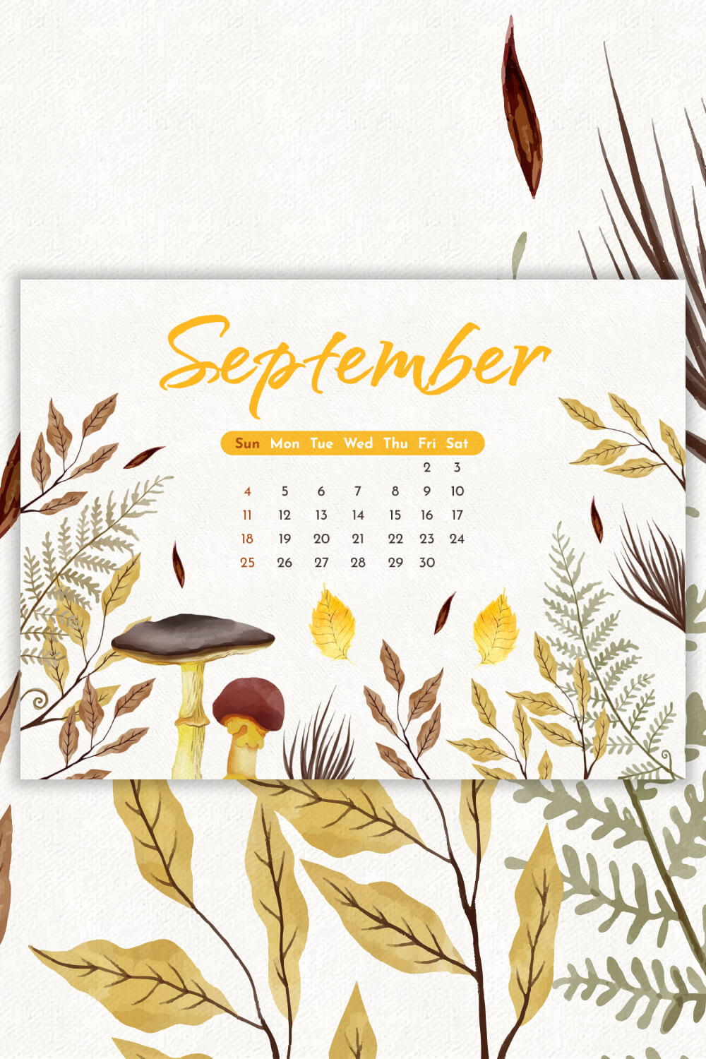 Free Printable Mushroom September Editable Calendar Pinterest Image.